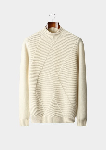 Pure Cashmere Ivory Patterned Mockneck | Apuro