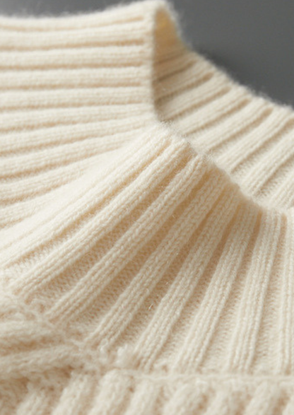 Pure Cashmere Ivory Patterned Mockneck | Apuro