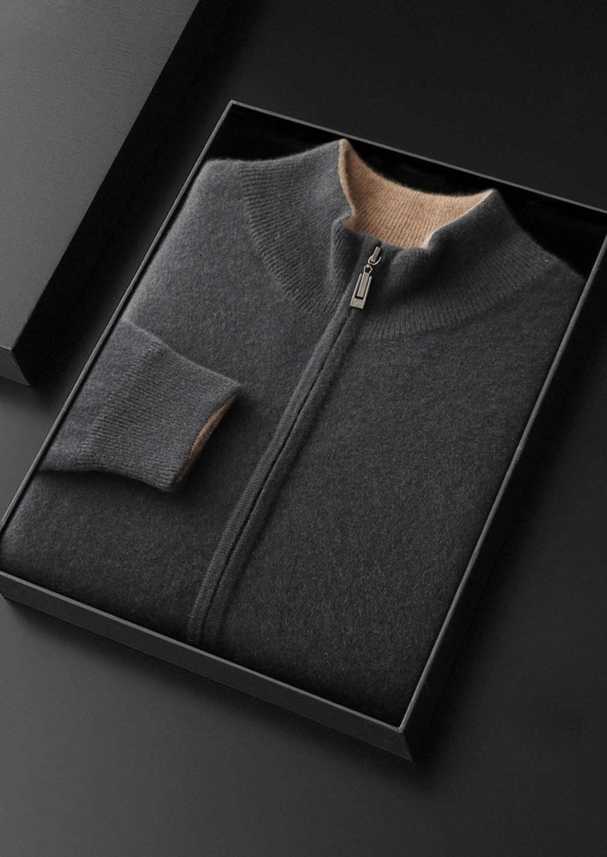 Pure Cashmere Dark Gray Dual Zip Cardigan | Apuro