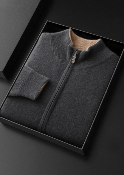 Pure Cashmere Dark Gray Dual Zip Cardigan | Apuro