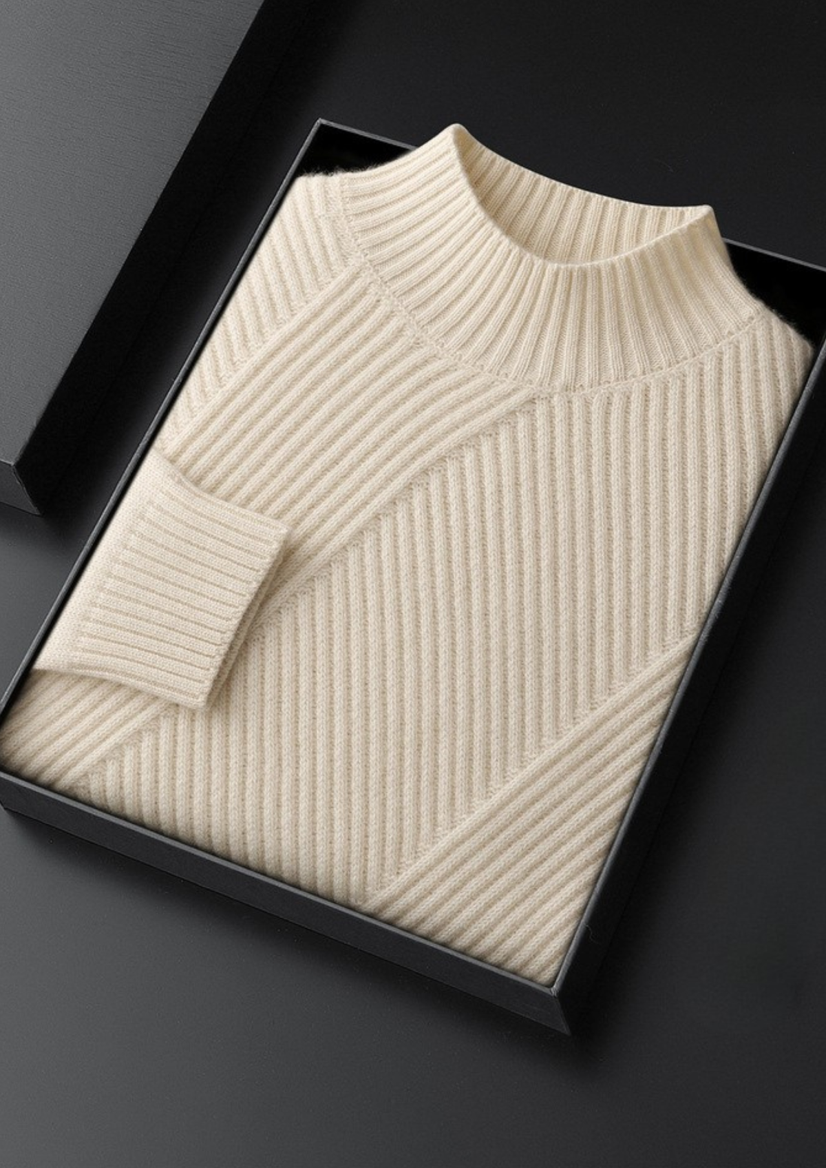 Pure Cashmere Ivory Patterned Mockneck | Apuro