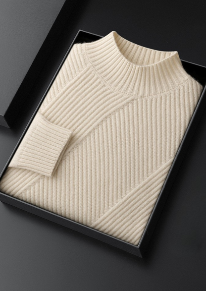 Pure Cashmere Ivory Patterned Mockneck | Apuro