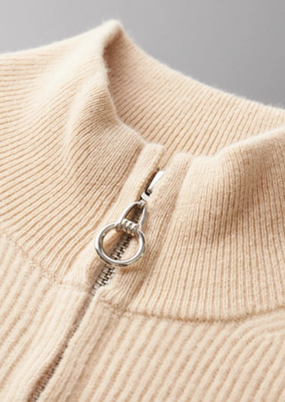 Pure Extra-Fine Merino Wool Ribbed Zip Cardigan | Apuro