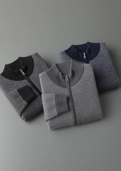 Premium Cashmere Jacquard Zip Cardigan | Apuro