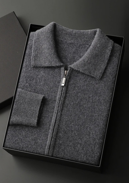 Premium Cashmere Zip Polo Cardigan | Apuro