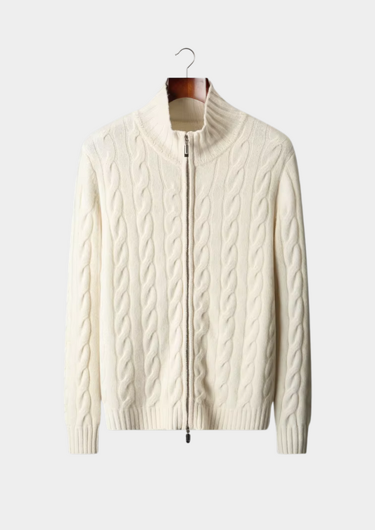 Pure Extra-Fine Merino Wool Dual-Zip Cable Cardigan | Apuro