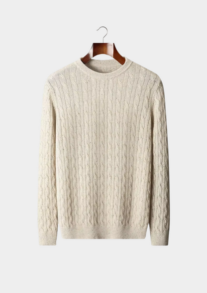 Pure Extra-Fine Merino Wool Nepped Cable Crewneck | Apuro