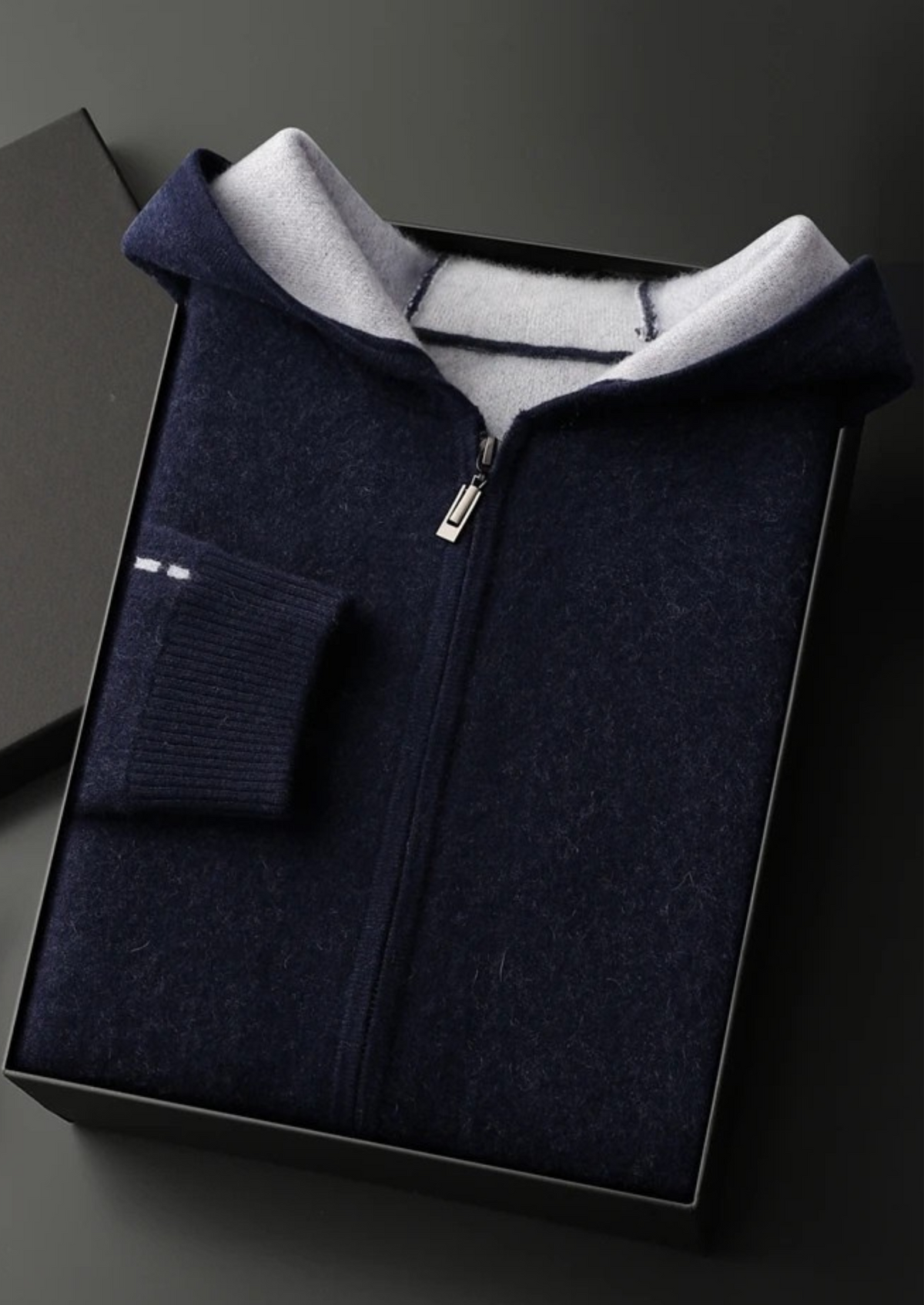Premium Cashmere Two-Tone Zipper Hoodie | Apuro