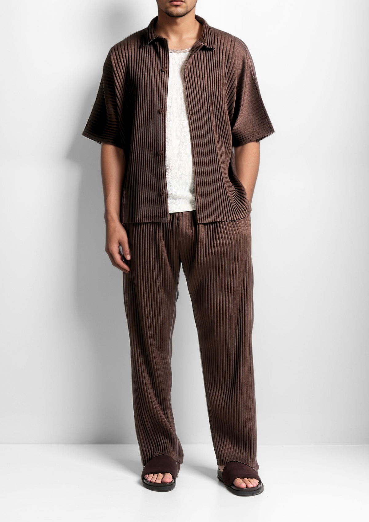 Coffee Pleated Summer Set | Apuro
