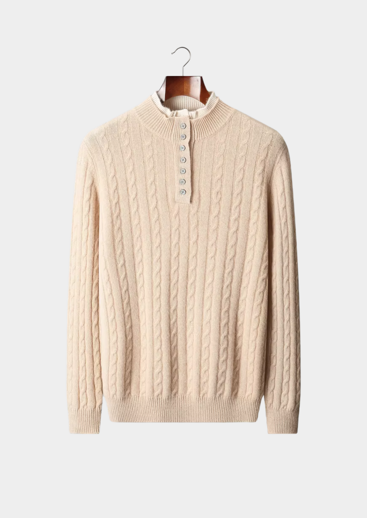 Pure Extra-Fine Merino Wool Cable Knit Henley Sweater | Apuro