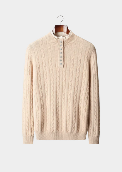 Pure Extra-Fine Merino Wool Cable Knit Henley Sweater | Apuro