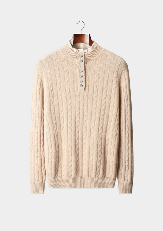 Pure Extra-Fine Merino Wool Cable Knit Henley Sweater | Apuro