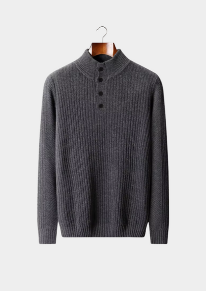 Pure Extra-Fine Merino Wool Ribbed Henley Sweater | Apuro