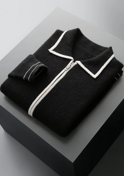Pure Extra-Fine Merino Wool Two-Tone Polo Cardigan | Apuro