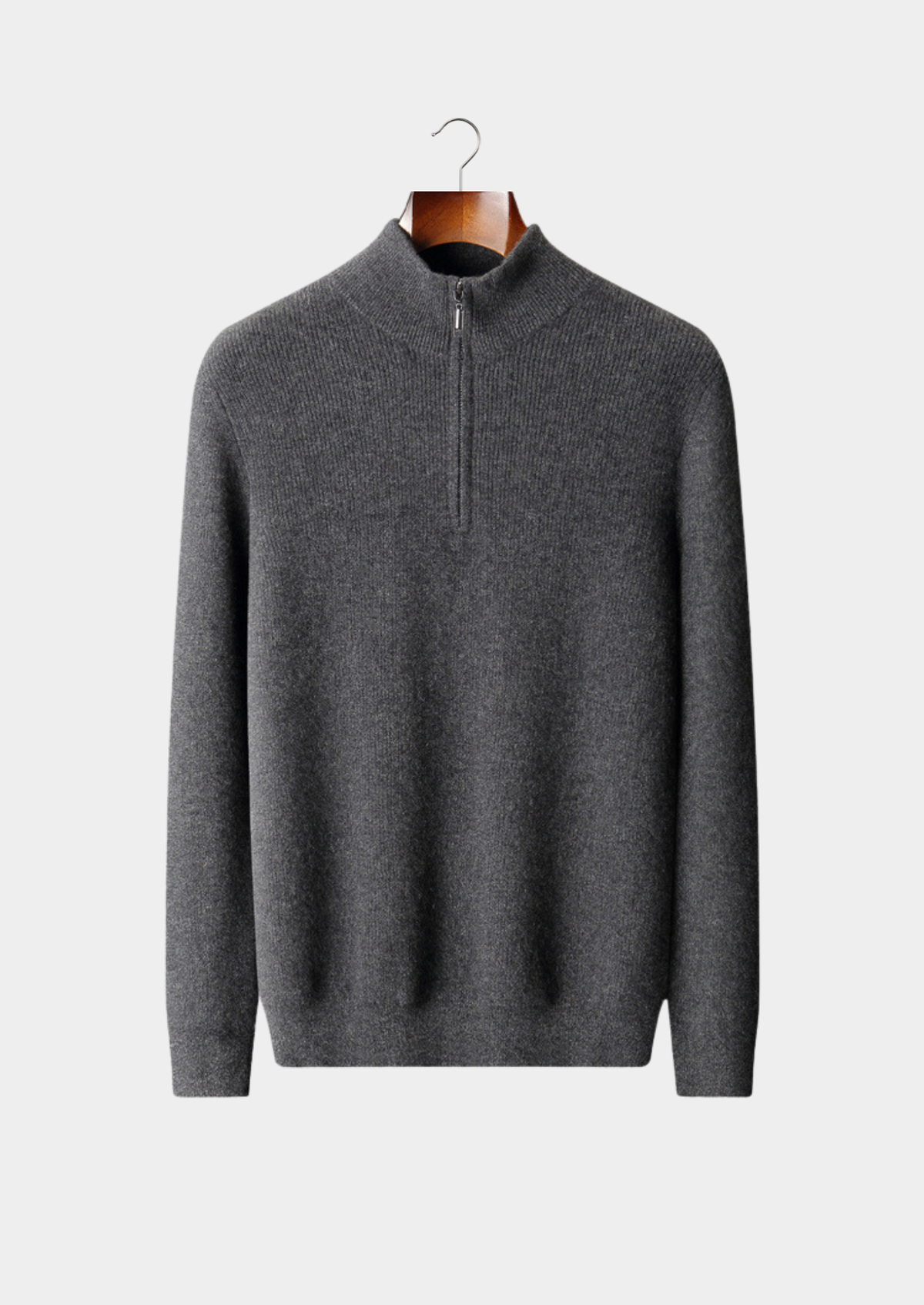 Pure Cashmere Dark Gray Ribbed Half Zip | Apuro