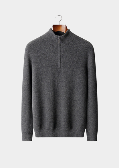 Pure Cashmere Dark Gray Ribbed Half Zip | Apuro