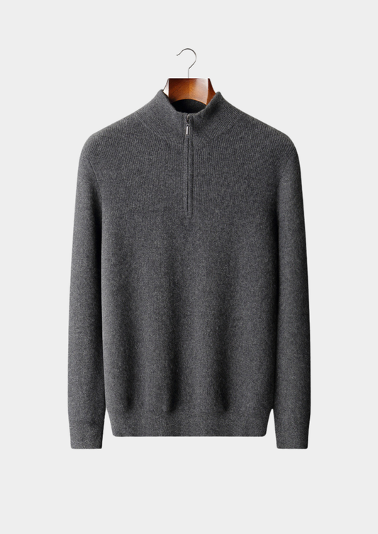 Pure Cashmere Dark Gray Ribbed Half Zip | Apuro