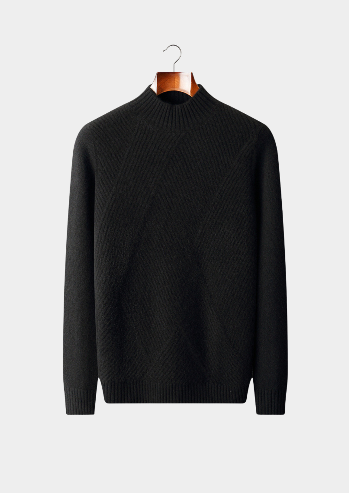 Pure Cashmere Black Patterned Mockneck | Apuro