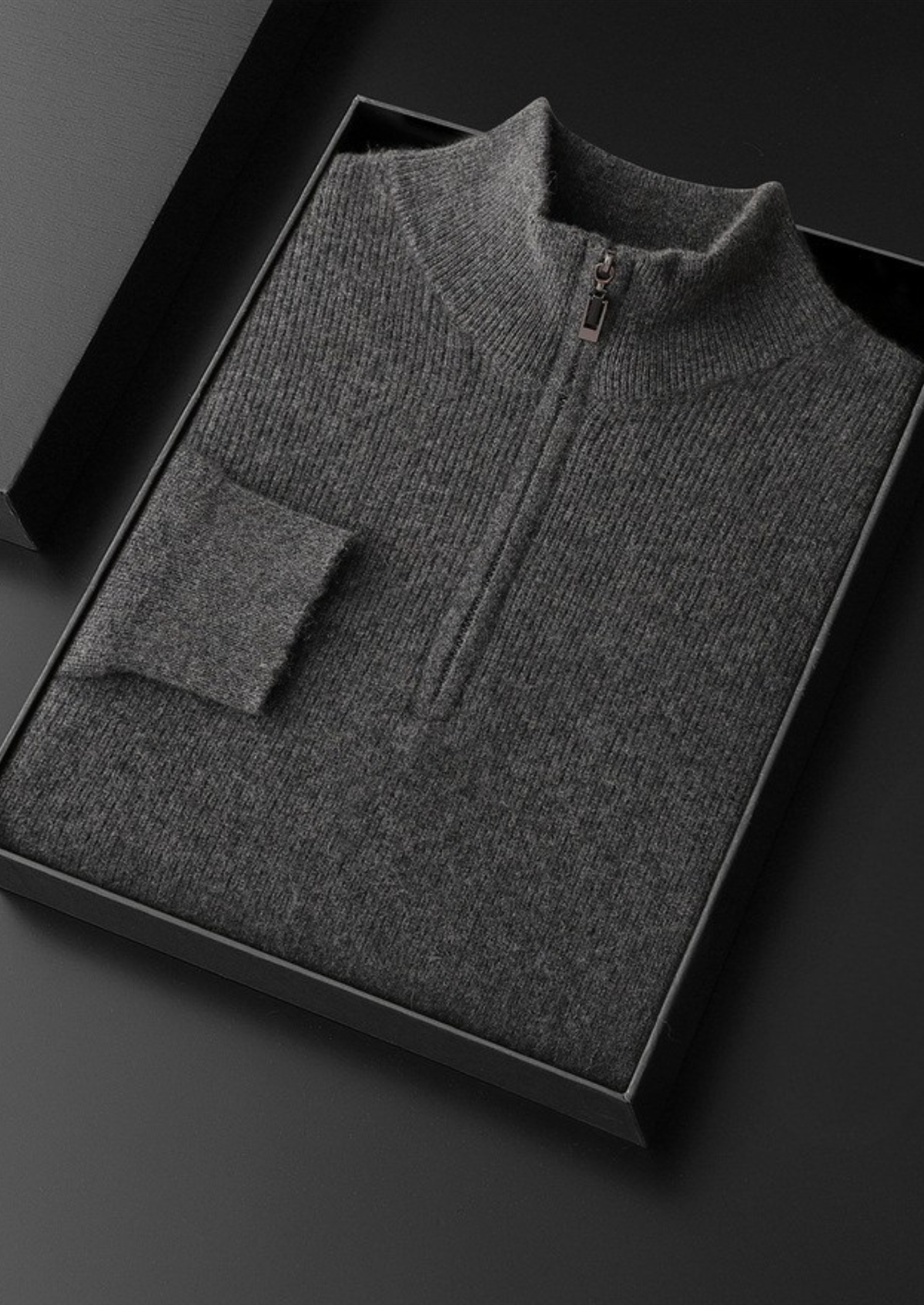 Pure Cashmere Dark Gray Ribbed Half Zip | Apuro