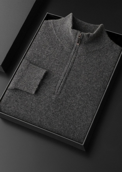 Pure Cashmere Dark Gray Ribbed Half Zip | Apuro