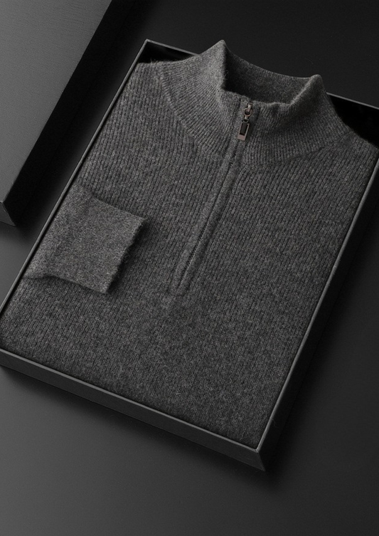 Pure Cashmere Dark Gray Ribbed Half Zip | Apuro