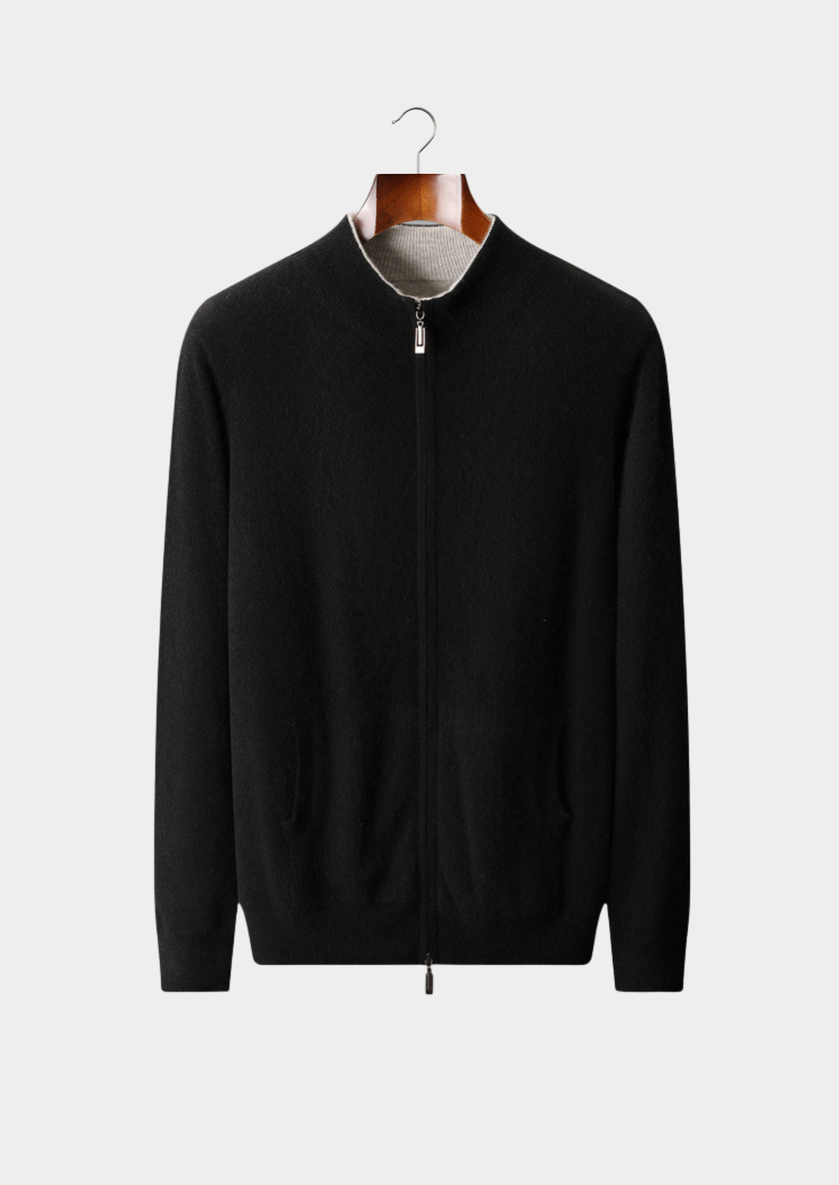 Pure Cashmere Black Dual Zip Cardigan | Apuro