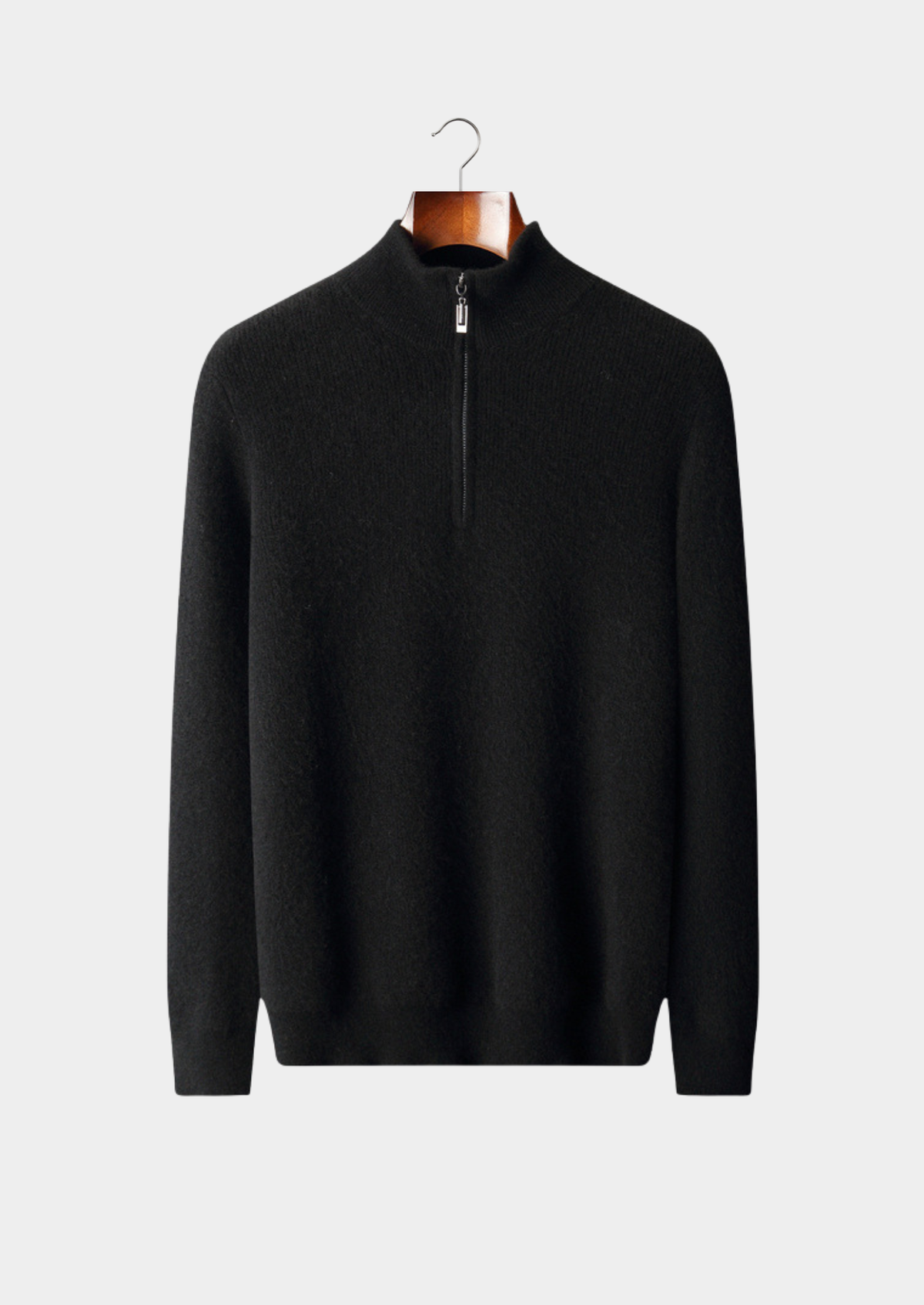 Pure Cashmere Black Ribbed Half Zip | Apuro