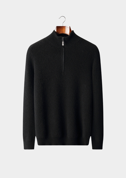 Pure Cashmere Black Ribbed Half Zip | Apuro