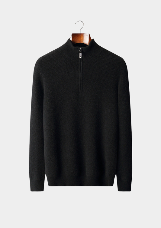 Pure Cashmere Black Ribbed Half Zip | Apuro