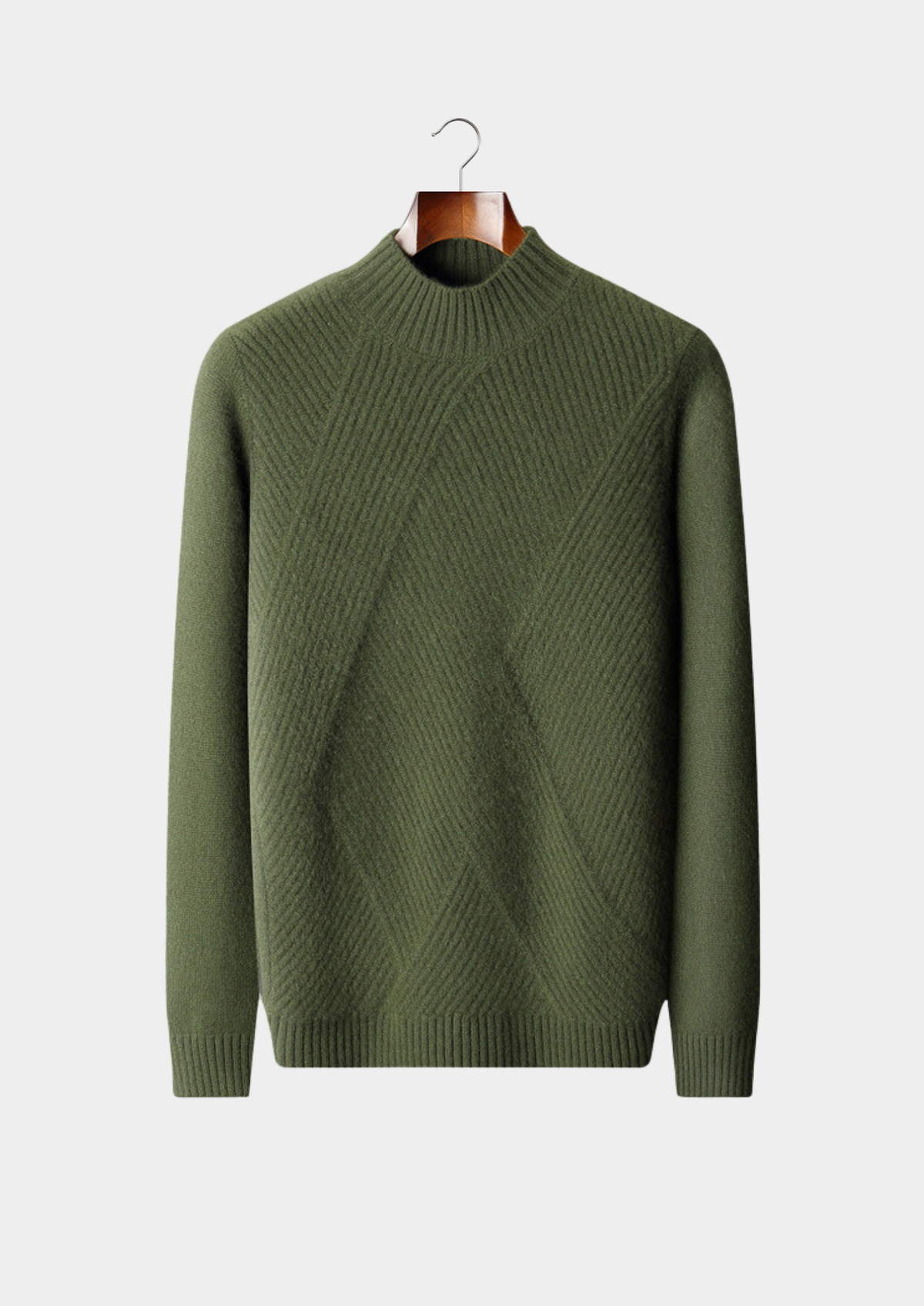 Pure Cashmere Olive Patterned Mockneck | Apuro