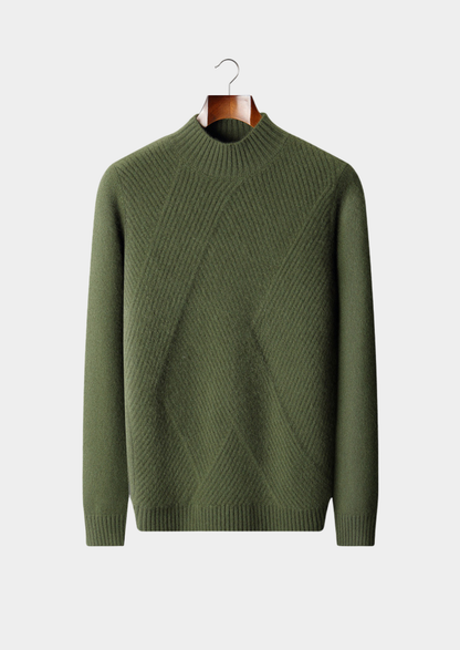 Pure Cashmere Olive Patterned Mockneck | Apuro