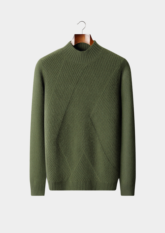 Pure Cashmere Olive Patterned Mockneck | Apuro