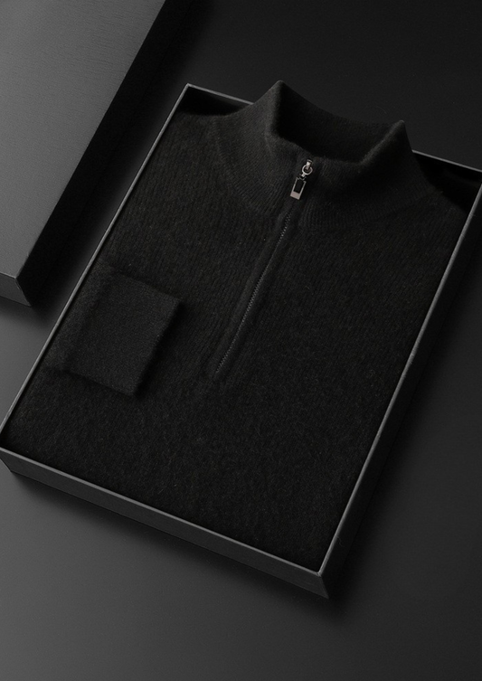 Pure Cashmere Black Ribbed Half Zip | Apuro