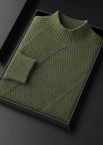 Pure Cashmere Olive Patterned Mockneck | Apuro