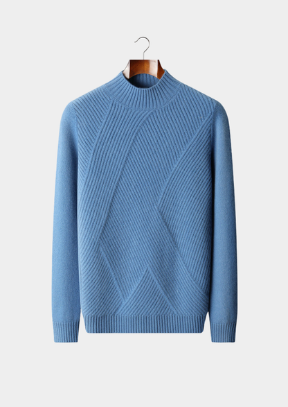 Pure Cashmere Sky Blue Patterned Mockneck | Apuro