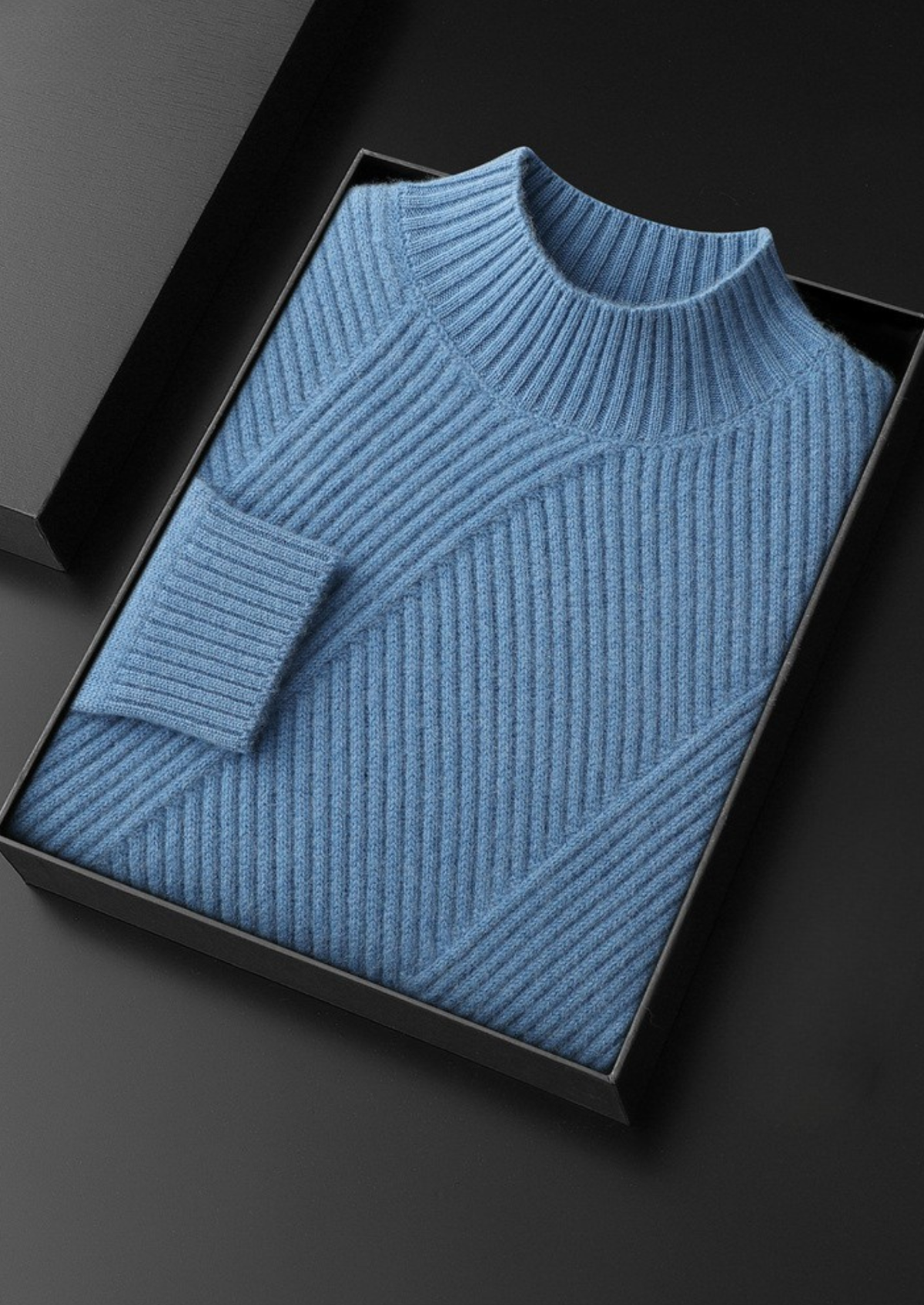 Pure Cashmere Sky Blue Patterned Mockneck | Apuro