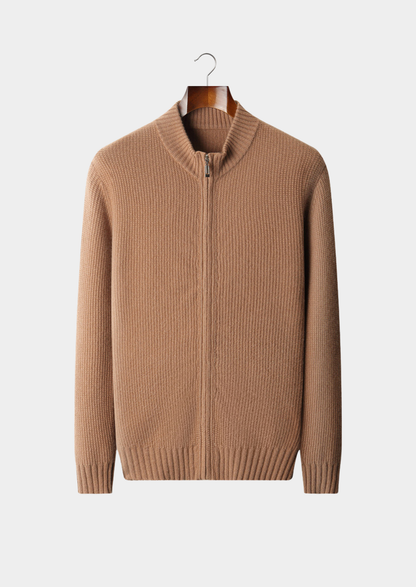 Pure Cashmere Mustard Ribbed Zip Cardigan | Apuro
