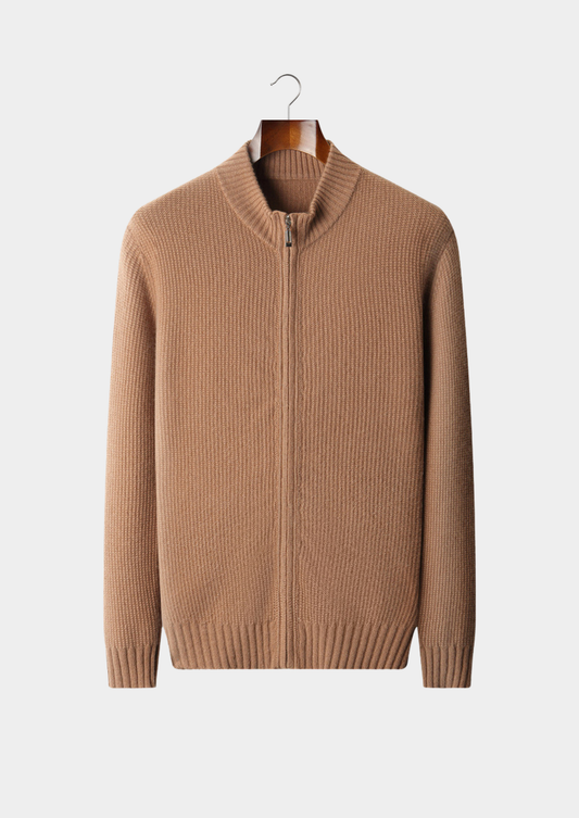 Pure Cashmere Mustard Ribbed Zip Cardigan | Apuro