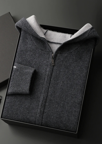 Premium Cashmere Two-Tone Zipper Hoodie | Apuro