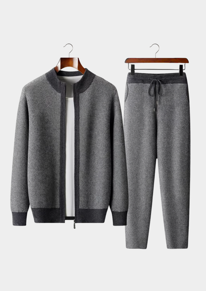 Pure Extra-Fine Merino Wool Gray Herringbone Set | Apuro