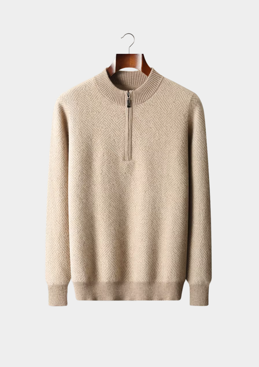 Premium Cashmere Patterned Half-Zip Sweater | Apuro