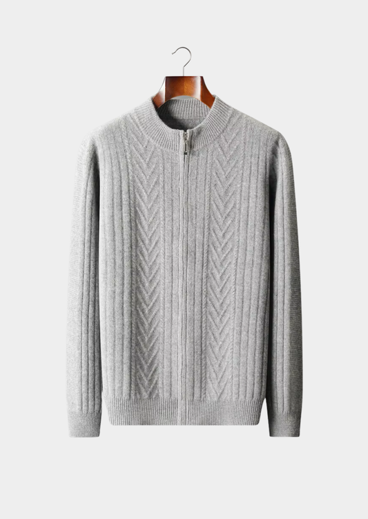 Pure Extra-Fine Merino Wool Patterned Zip Cardigan | Apuro