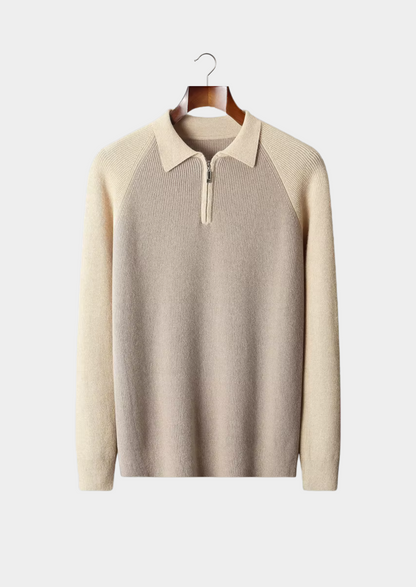 Pure Extra-Fine Merino Wool Two Tone Zipper Sweater Polo | Apuro