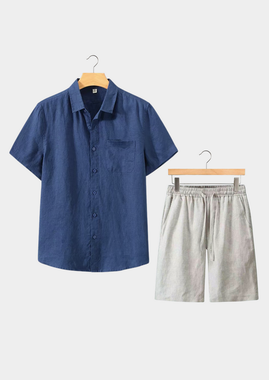 Dolcevita Shortsleeve Summer Set - Navy/beige | Apuro