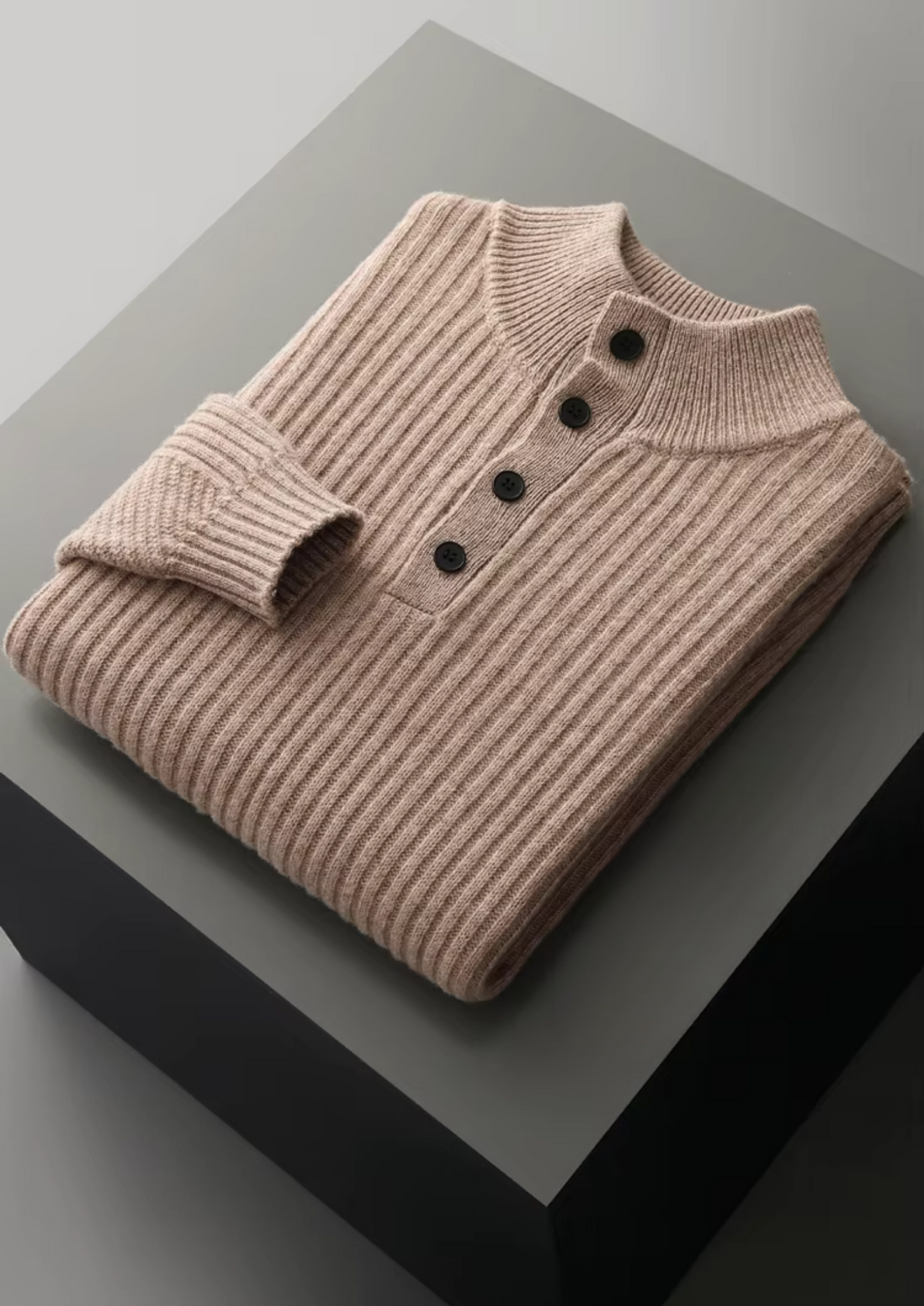 Pure Extra-Fine Merino Wool Ribbed Henley Sweater | Apuro