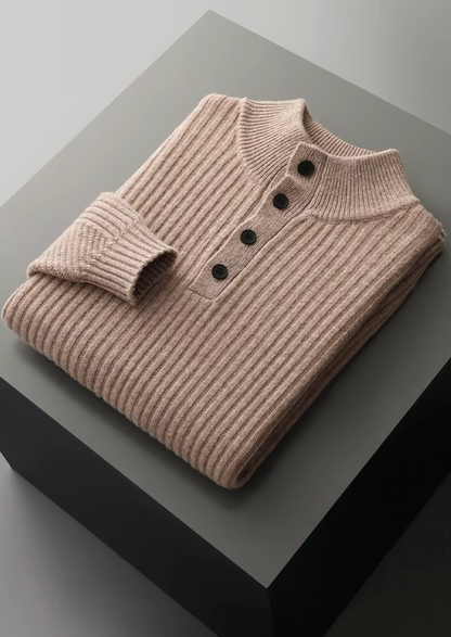 Pure Extra-Fine Merino Wool Ribbed Henley Sweater | Apuro