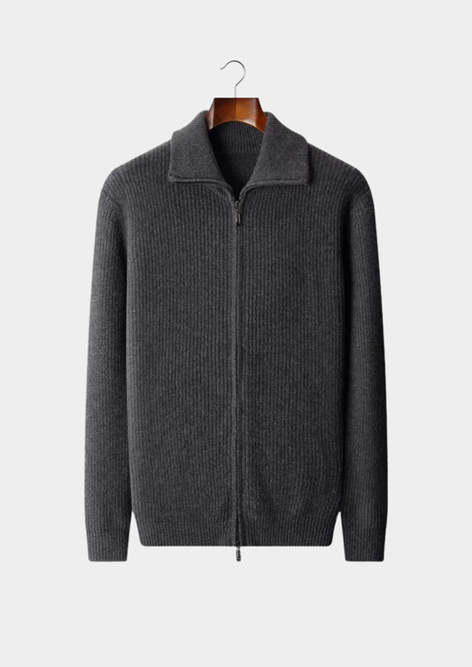 Pure Extra-Fine Merino Wool Funnel Neck Dual Zip Cardigan | Apuro