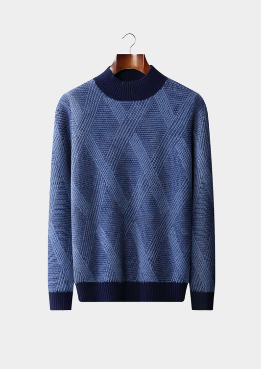 Pure Extra-Fine Merino Wool Two Tone Patterned Mockneck | Apuro