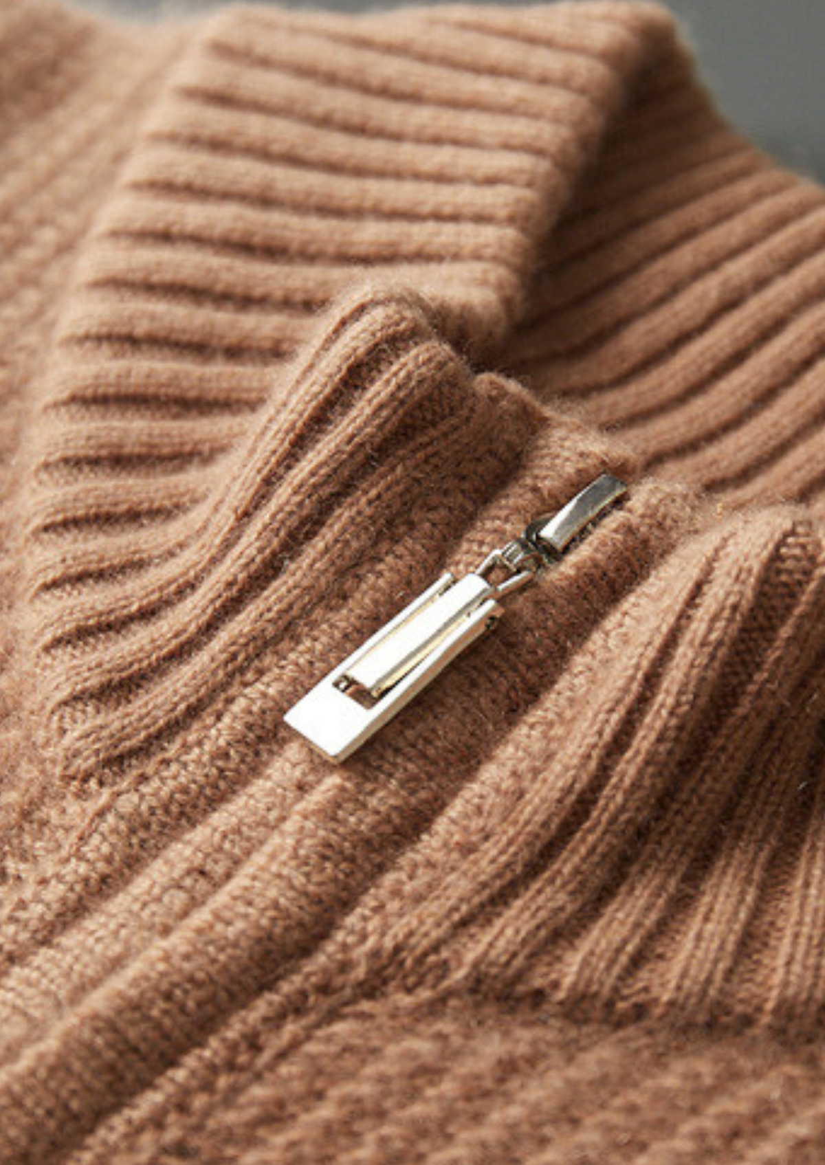 Pure Cashmere Mustard Ribbed Zip Cardigan | Apuro