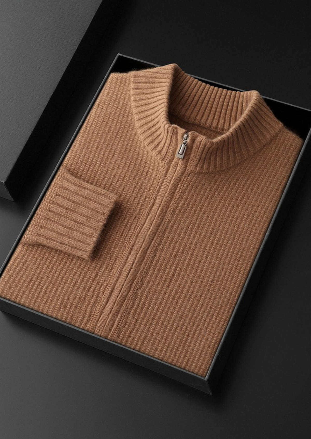 Pure Cashmere Mustard Ribbed Zip Cardigan | Apuro